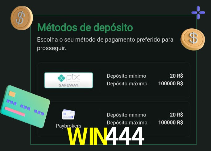 O cassino WIN444 oferece uma grande variedade de métodos de pagamento